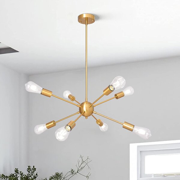Sputnik Chandelier 8 Lights Modern Brushed Brass Ceiling Light Fixture Gold Retro Industrial Pendant Lighting