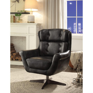 Aurora Metal Base Faux Leather Upholstered Swivel Armchair by 17 Stories