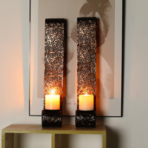 Bathroom Antique-Style Black Metal Wall Art Decorations for Living Room Shelving Solution Wall Sconce Candle Holder Office Set of 2 Dining Room 