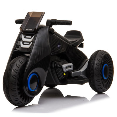 Childrens Electric Motorcycle 3 Wheels Double Drive White Pai Finish Black