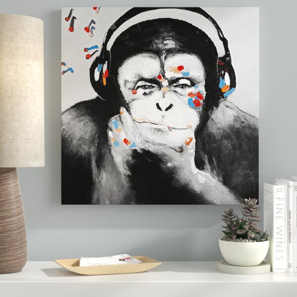 Colourful chimp wall art printed on canvas 30/'/' X 30/" solid frame