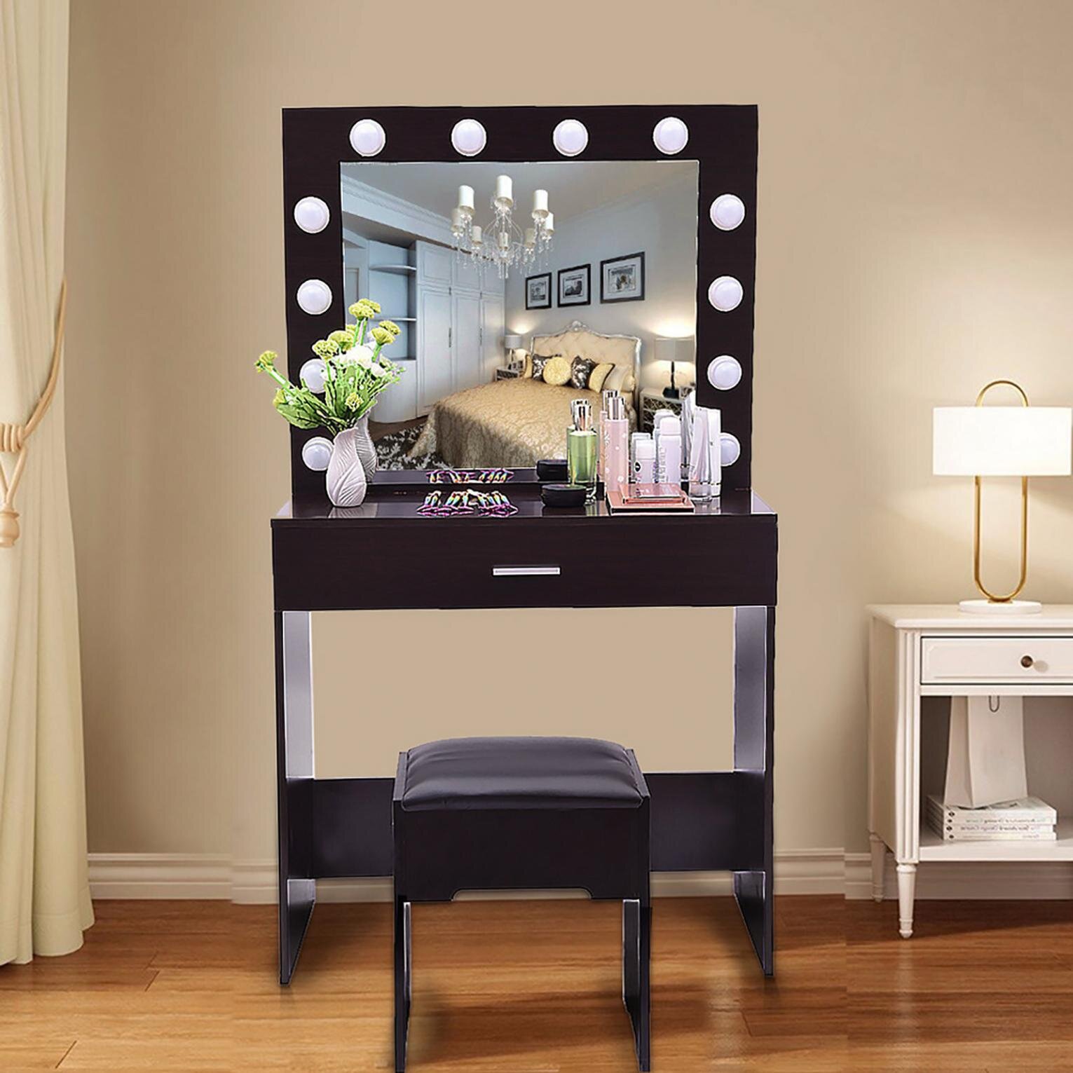 lizete vanity set with stool and mirror