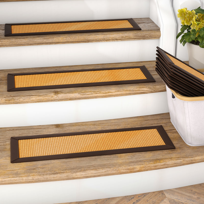 Gracie Oaks Dawes Sisal Carpet Gold Chocolate Brown Stair Tread