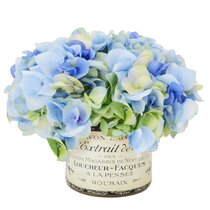 JMB Holiday & Home Assorted Blue/Pink faux Hydrangea Floral arrangement in Nickel colored Urn 10