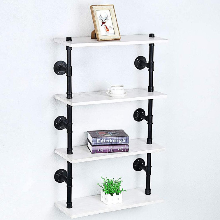 Industrial Pipe Shelf Wall Mounted,Steampunk Real Wood Book Shelves, Rustic  Metal Floating Shelves,Wall Shelving Unit Bookshelf Hanging Wall ...