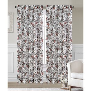 Garden Nature/Floral Sheer Rod Pocket Curtain Panels (Set of 2)