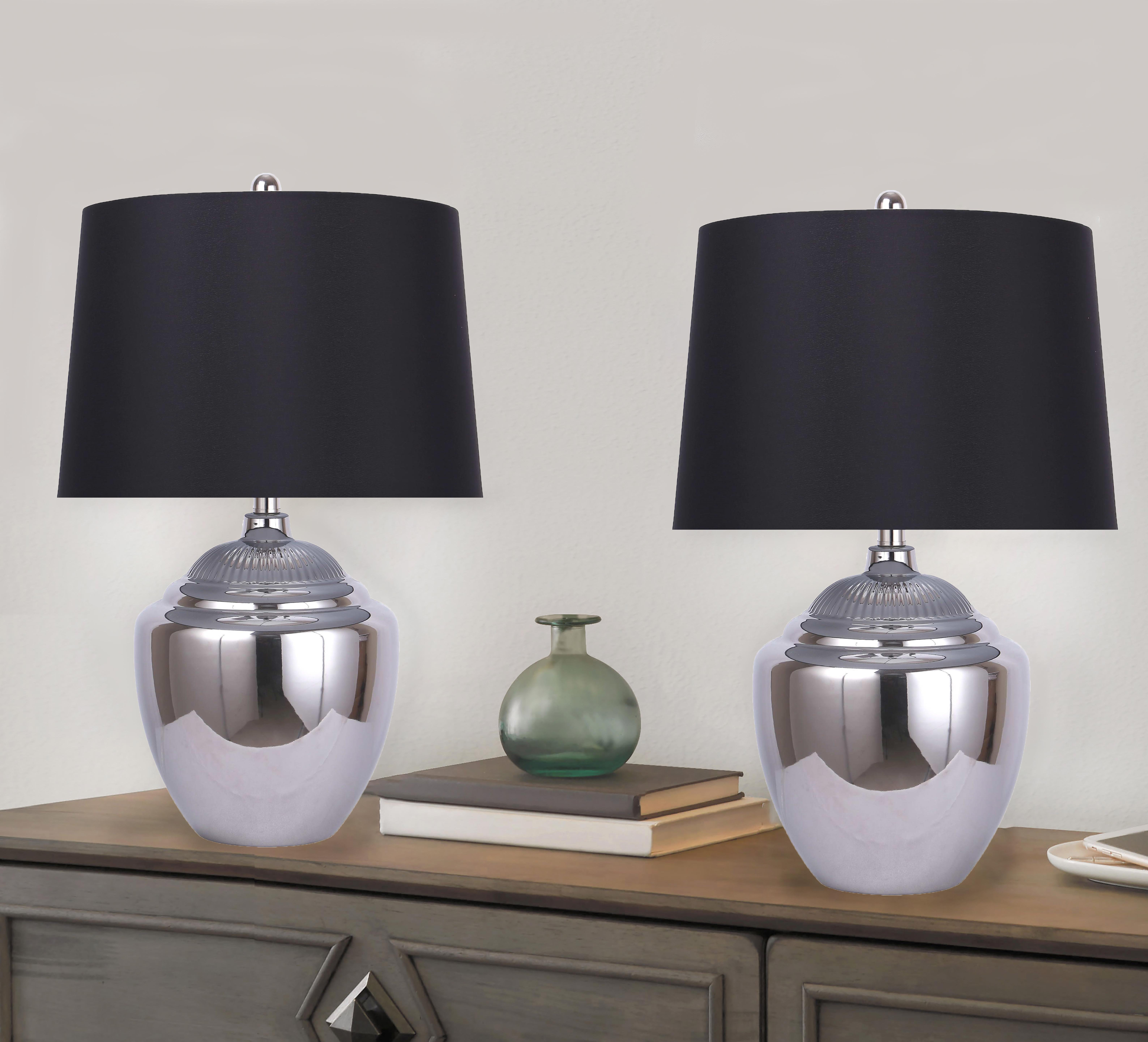 Rosdorf Park 25" Chrome Ceramic Table Lamp W/ Empire Shade (Set Of 2