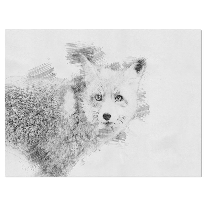 East Urban Home Black And White Fox Drawing Print On Wrapped Canvas Wayfair