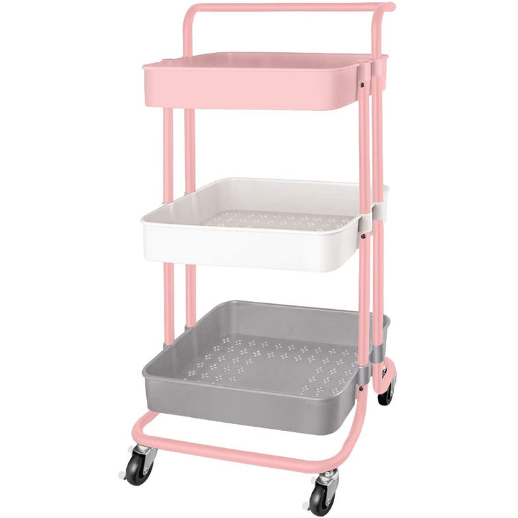 3 Tier Rolling Storage Cart Heavy Duty Mobile Rolling Utility Cart With  Handle Wheels Multifunction Large Storage Shelves Organizer