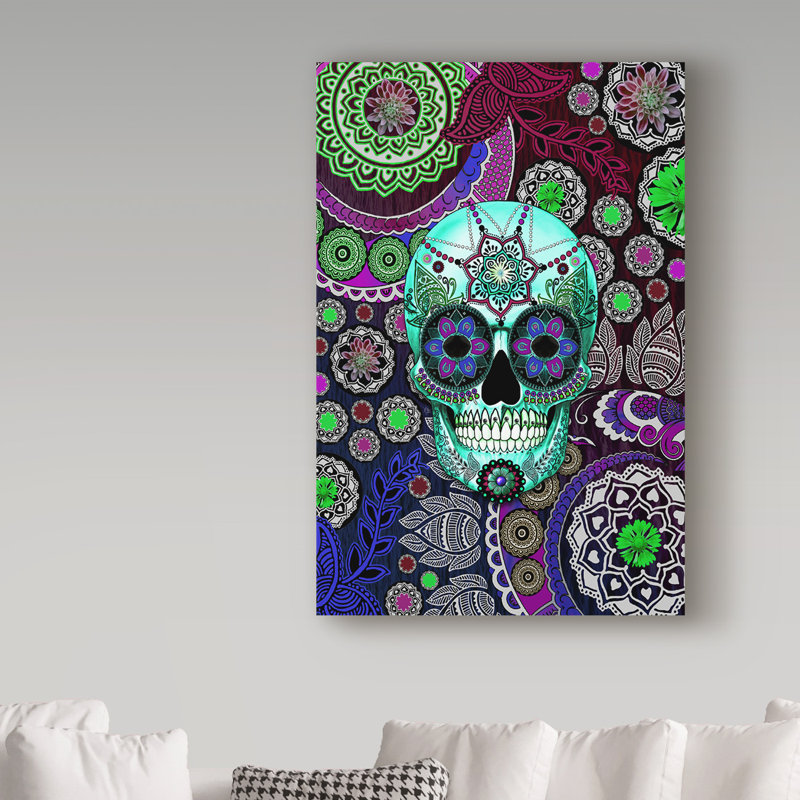 Trademark Art Sugar Skull Sombrero Night Acrylic Painting Print