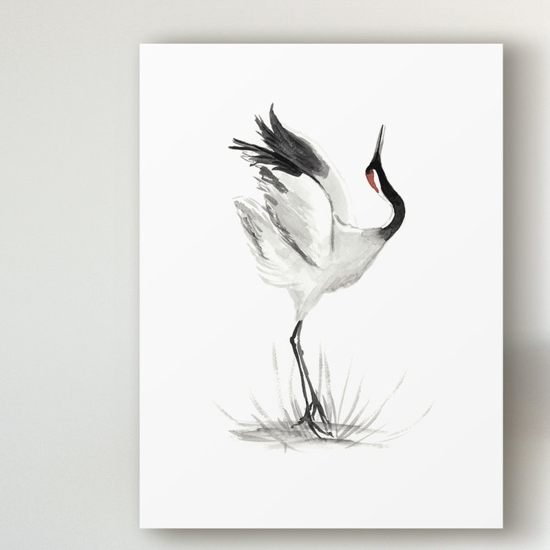 East Urban Home Japanese Cranes I Acrylic Painting Print On