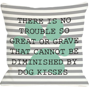 Doggy Du00e9cor No Trouble Dog Kisses Stripe Paw Throw Pillow