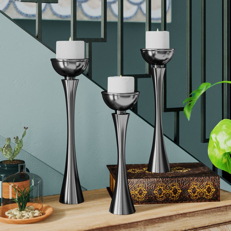 Bloomsbury Market 3 Piece Metal Candlestick Set & Reviews | Wayfair