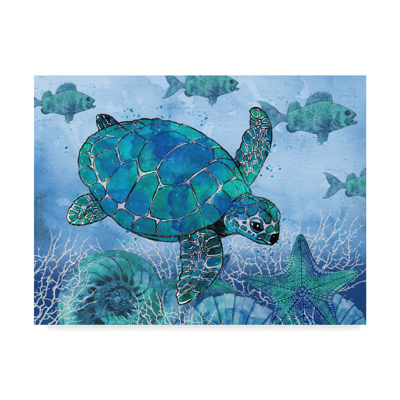 Highland Dunes Ocean Blues Turtle Acrylic Painting Print On