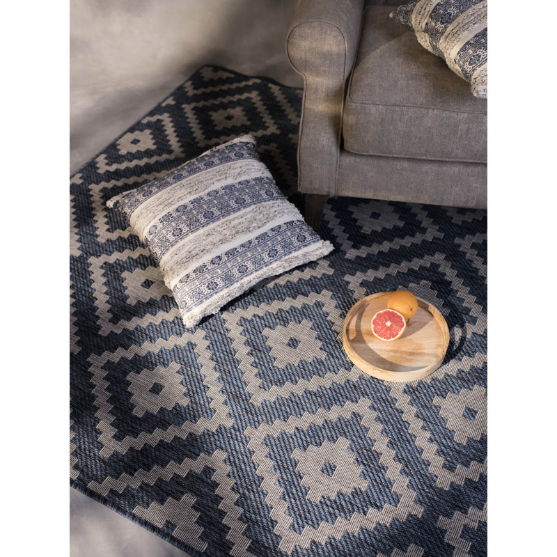 Union Rustic Waldorf Geometric Midnight Blue Beige Indoor Outdoor Area Rug Wayfair