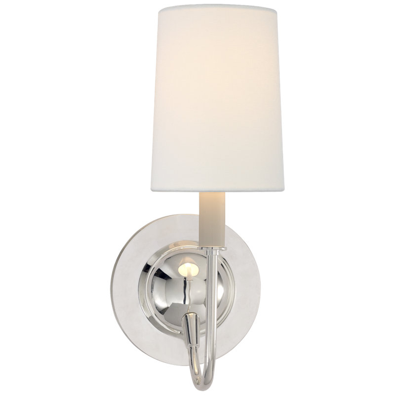 Thomas O'Brien Elkins Sconce Shade Color: White, Shade Type: Fabric, Finish: Polished Silver