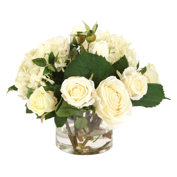 Waterlook Cream White Roses and Hydrangeas in Short Vase