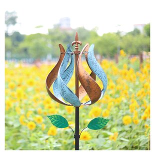 Tulip Modern Metal Wind Spinner Kinetic Lawn Garden Decor Patio Stake Yard Art 