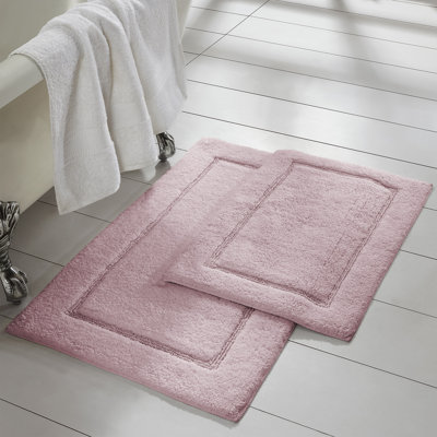 (Blue) Modern Threads 2-Pack Solid Loop with Non-Slip Backing Bath Mat Sets