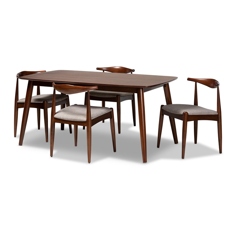 George Oliver Carman Mid Century Modern Light Gray Fabric Upholstered Walnut Finished Wood 5 Piece Dining Set Wayfair
