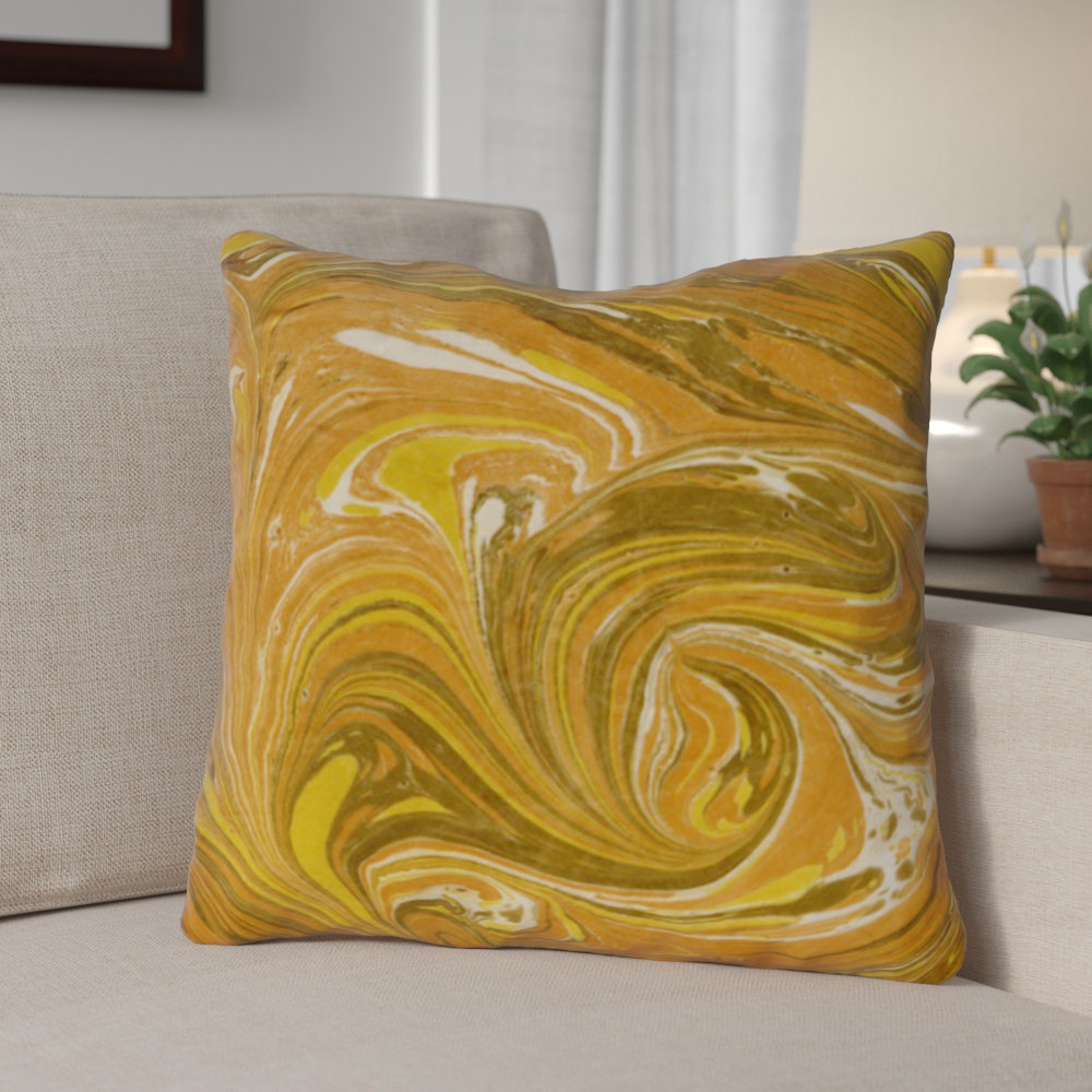 Ebern Designs Castellon Ochre Marble Throw Pillow Wayfair