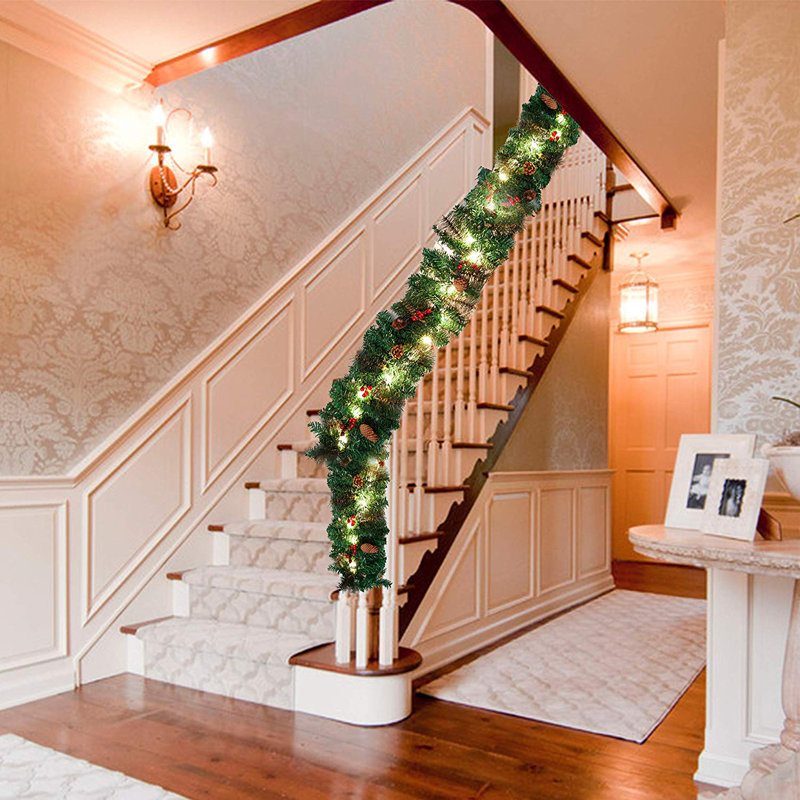 The Holiday Aisle 9 Pre Lit Christmas Garland With 50 Warm Lights Wayfair