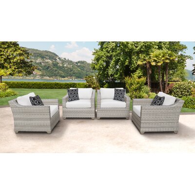 Genevieve 4 Piece Outdoor Wicker Patio Furniture Set 04b Rosecliff Heights Cushion Color Sail White