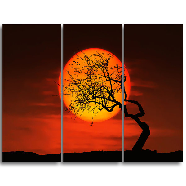 Designart Birds And Tree Silhouette At Sunset 3 Piece Graphic