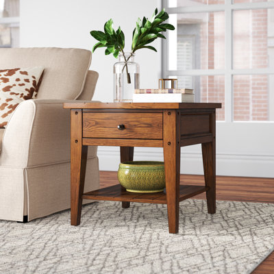 Laron Solid Wood End Table with Storage