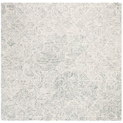Linsly Geometric Handmade Tufted Wool/Cotton Light Green/Ivory Area Rug