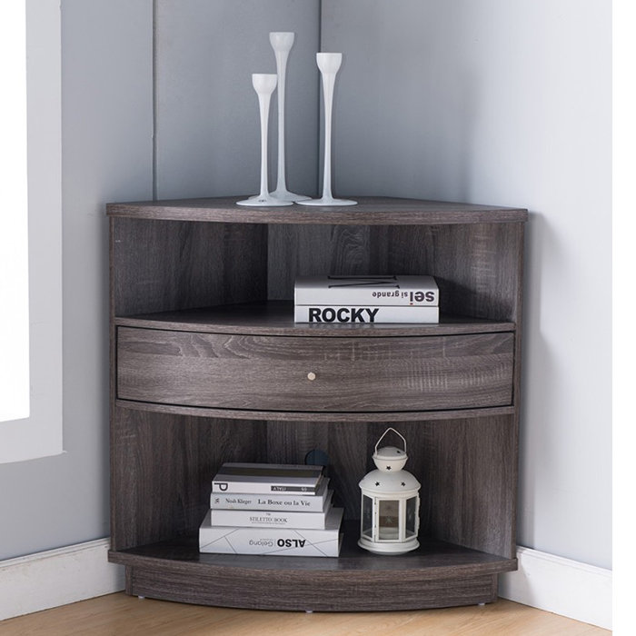 Wrought Studio Wooden Corner Cabinet With 1 Drawer And 2 Shelves