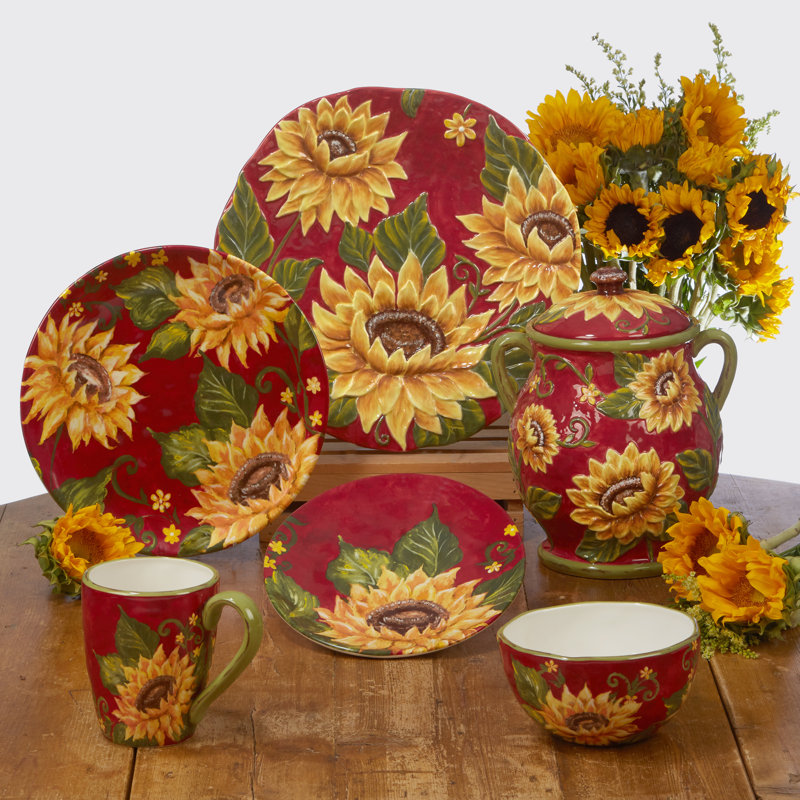 August Grove Wilkes Sunflower 16 Piece Dinnerware Set Service For 4 Reviews Wayfair