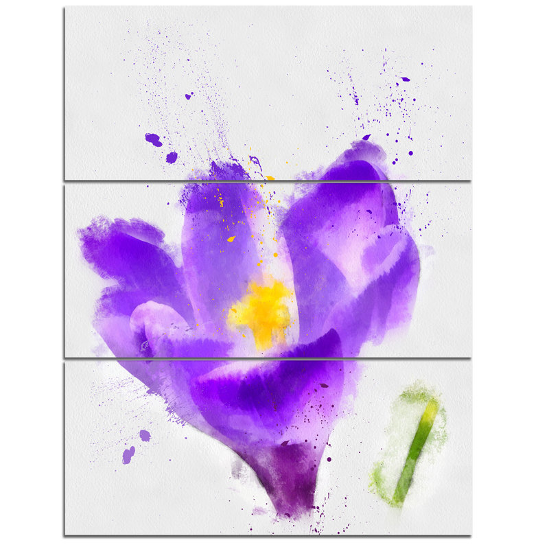 Designart Large Violet Crocus Watercolor 3 Piece Wall Art On Wrapped Canvas Set Wayfair