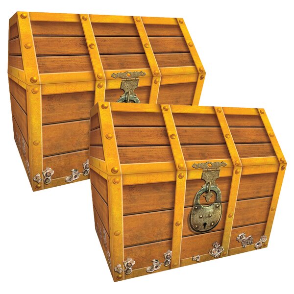 Treasure Chest Pirate 16"x 12"x 12" Lock Skeleton Keys Doubloon Accents in Antiq 