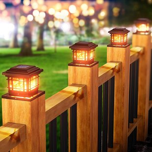 8 Black Outdoor Garden Solar LED Post Deck Cap Square Fence Light Landscape Lamp 