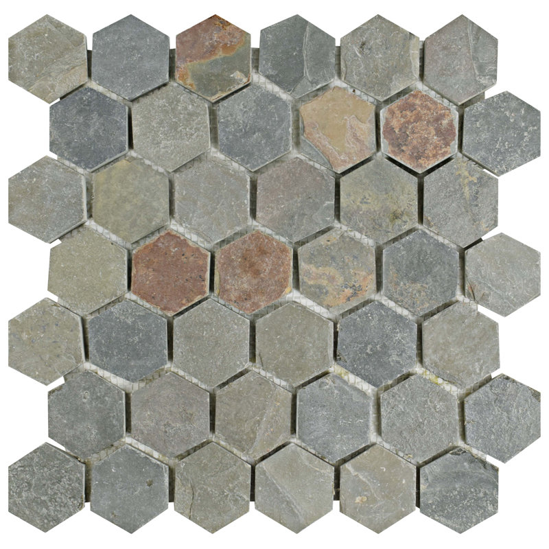 Elitetile Peak Hexagon 1 88 X 1 88 Slate Mosaic Tile In Grey