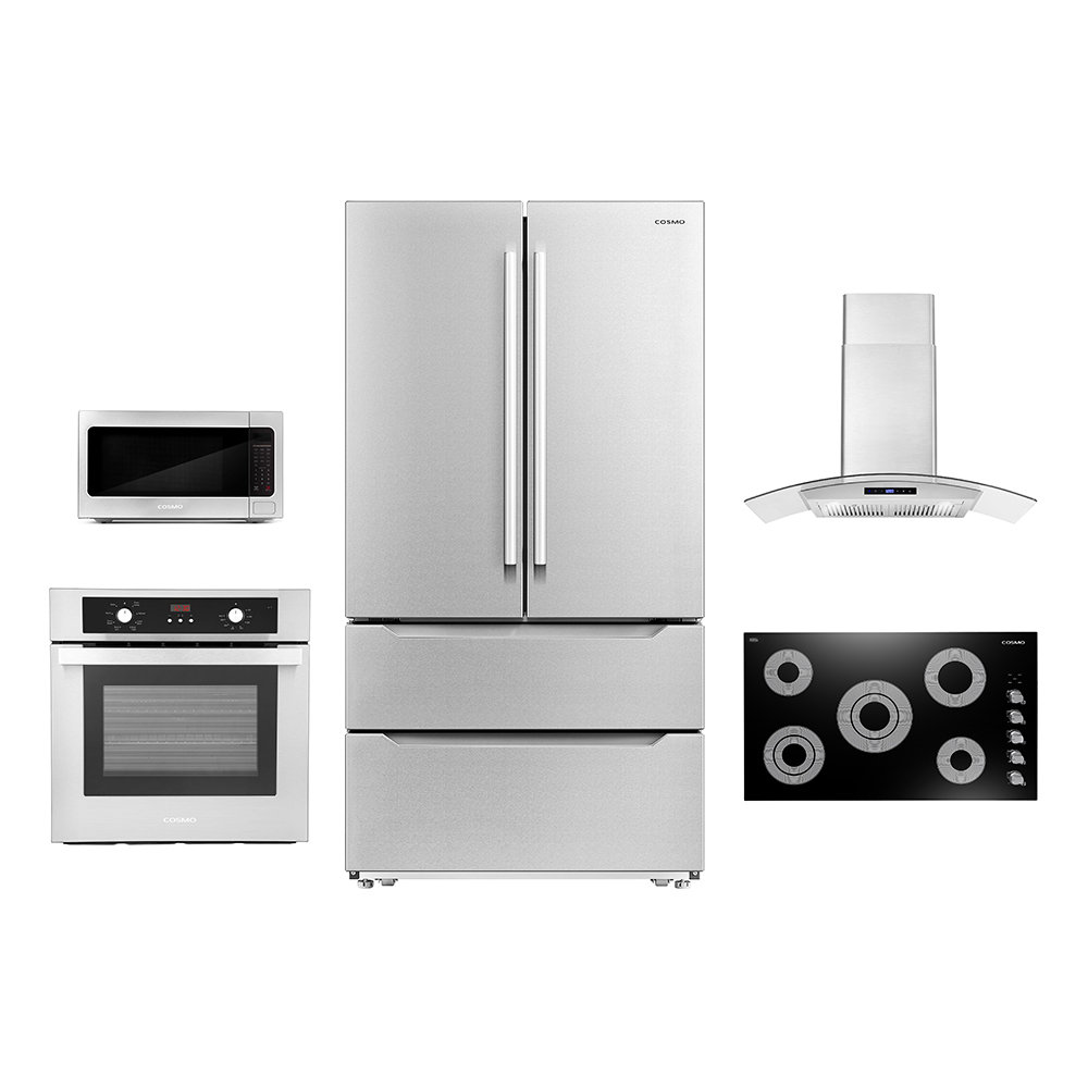 Cosmo 5 Piece Kitchen Appliance Package with French Door Refrigerator