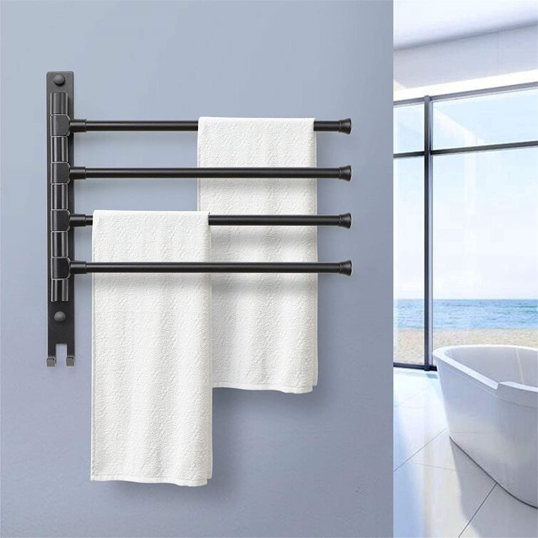 Bathroom Towel Rack Holder Wall Mounted Rail Bar Toilet Shower Organizer Hooks 