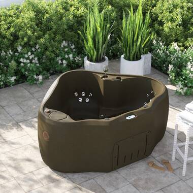 Gray LifeSmart LS100 Taupe 4 Person 9 Jet Energy Efficient Plug and Play Square Relaxing Outdoor Home Hot Tub Spa with Cover 