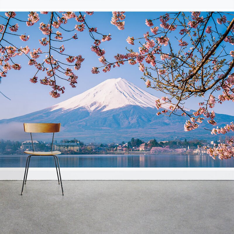 Wallums Wall Decor Mount Fuji Cherry Blossoms 8 X 144 3 Piece Wall Mural Wayfair