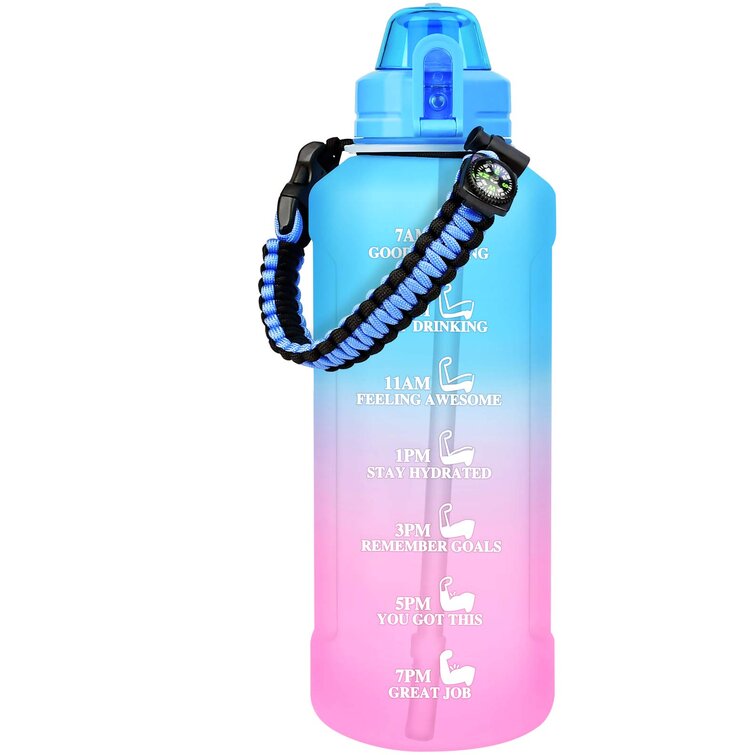 Half Gallon/64oz Motivational Water Bottle with Time Marker & Straw to Drink Gym & Outdoor Sports Leakproof Tritan BPA Free for Fitness 
