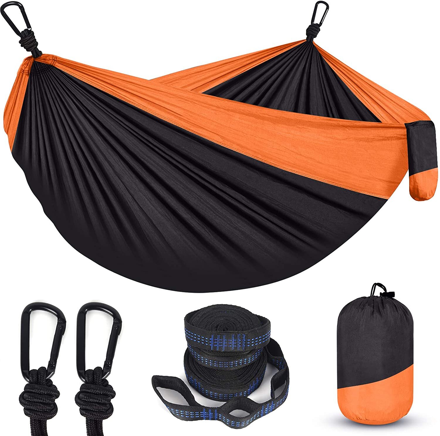 Outdoor Beach Portable Hammock with Tree Straps Camping Hammock Backyard Hiking for Kids and Adult 10+2 Loops Single Travel Hammock with 210T Nylon Lightweight Parachute Hammocks for Backpack 