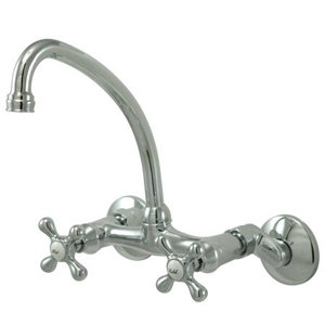 High Arch Double Handle Wall Mount Bridge Faucet with Metal Cross Handles