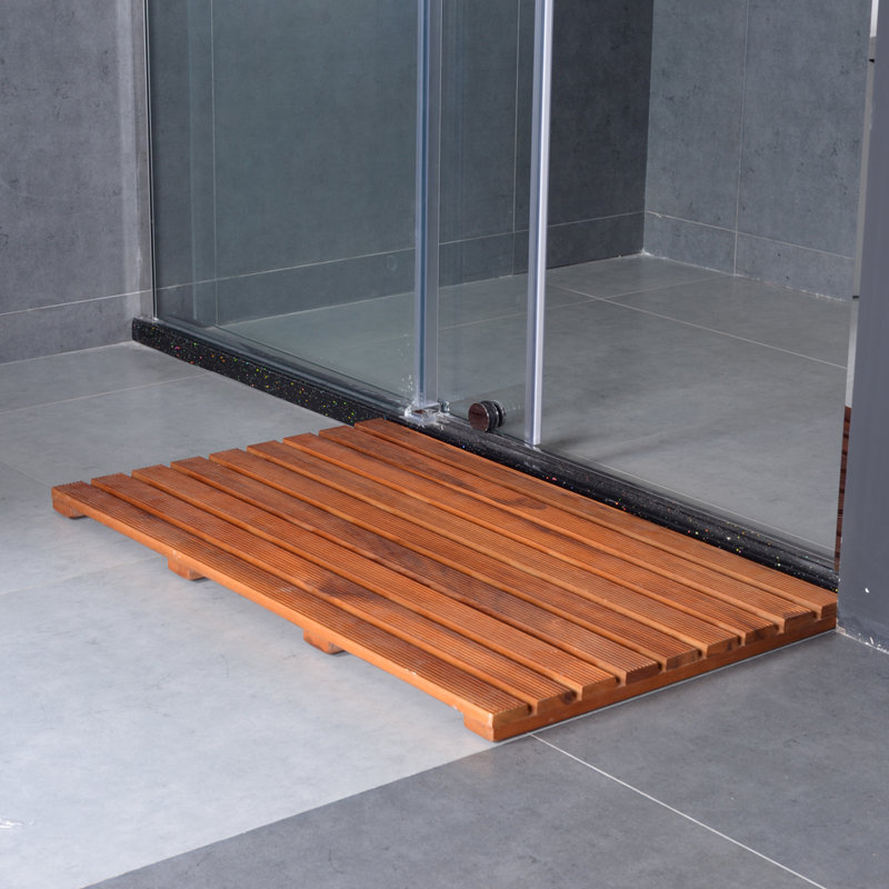 Highland Dunes Mccollom Teak Rectangle Teak Wood Reversible Shower Mat Reviews