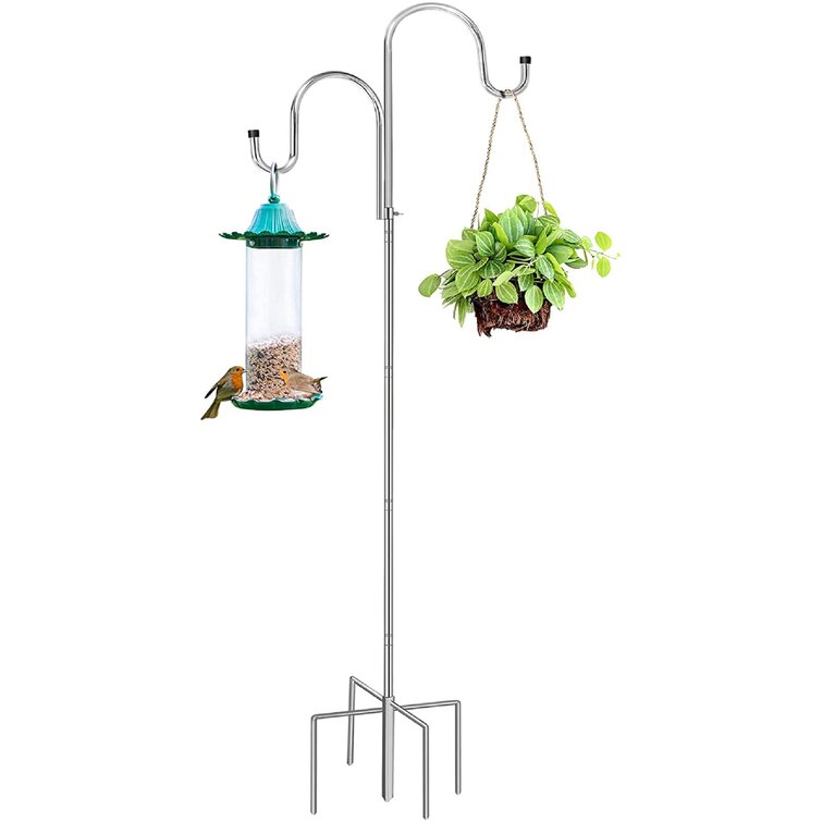 2 Pack Adjustable Heavy Duty Metal Garden Hanging Stand for Plant 78 inch Outdoor Double Shepherds Hook 5/8 Width Garden Hook Bird Feeder Pole with 5 Prongs Base Wedding Decorations Light