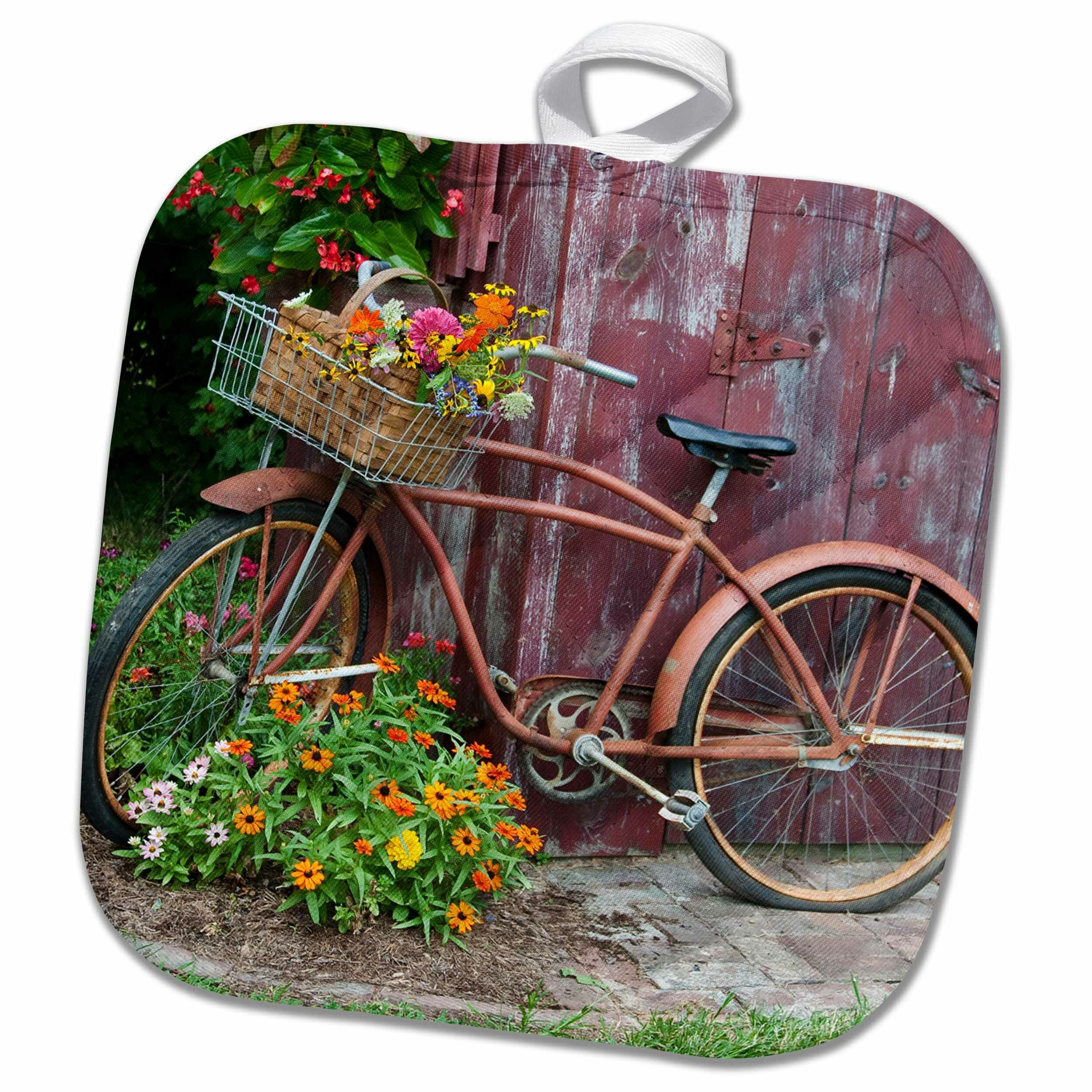 Download 3drose Old Bicycle With Flowers In Basket Next To Old Outhouse Garden Shed Potholder Wayfair