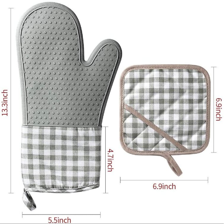 Oven Mitts and Pot Holders 4pcs Set High Heat Resistant with Non-Slip Silicone 