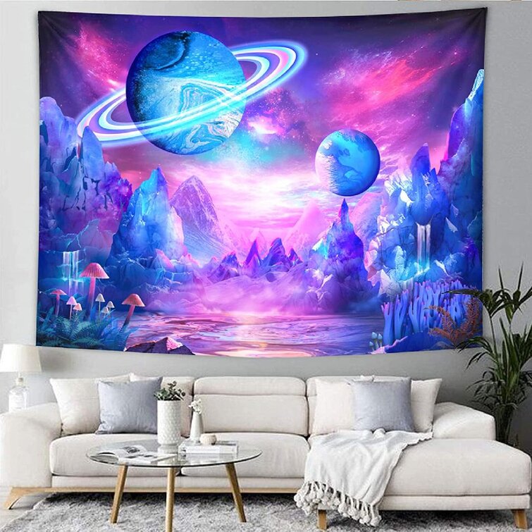 W92×H70, Planet Hills Psychedelic Tapestry Planet and Mountains Tapestry 3D Galaxy Tapestries Stars Mystic Tapestry Space Landscape Tapestry Wall Hanging for Living Room Dorm Decor
