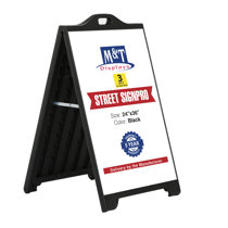 A-Frame Sidewalk Sign Board Curb Sign 24x36 inch Slide in Double Sided Display Foldable and Portable Comes with Carry Handle Weather Resistant Does Not Fall with Winds Color Black