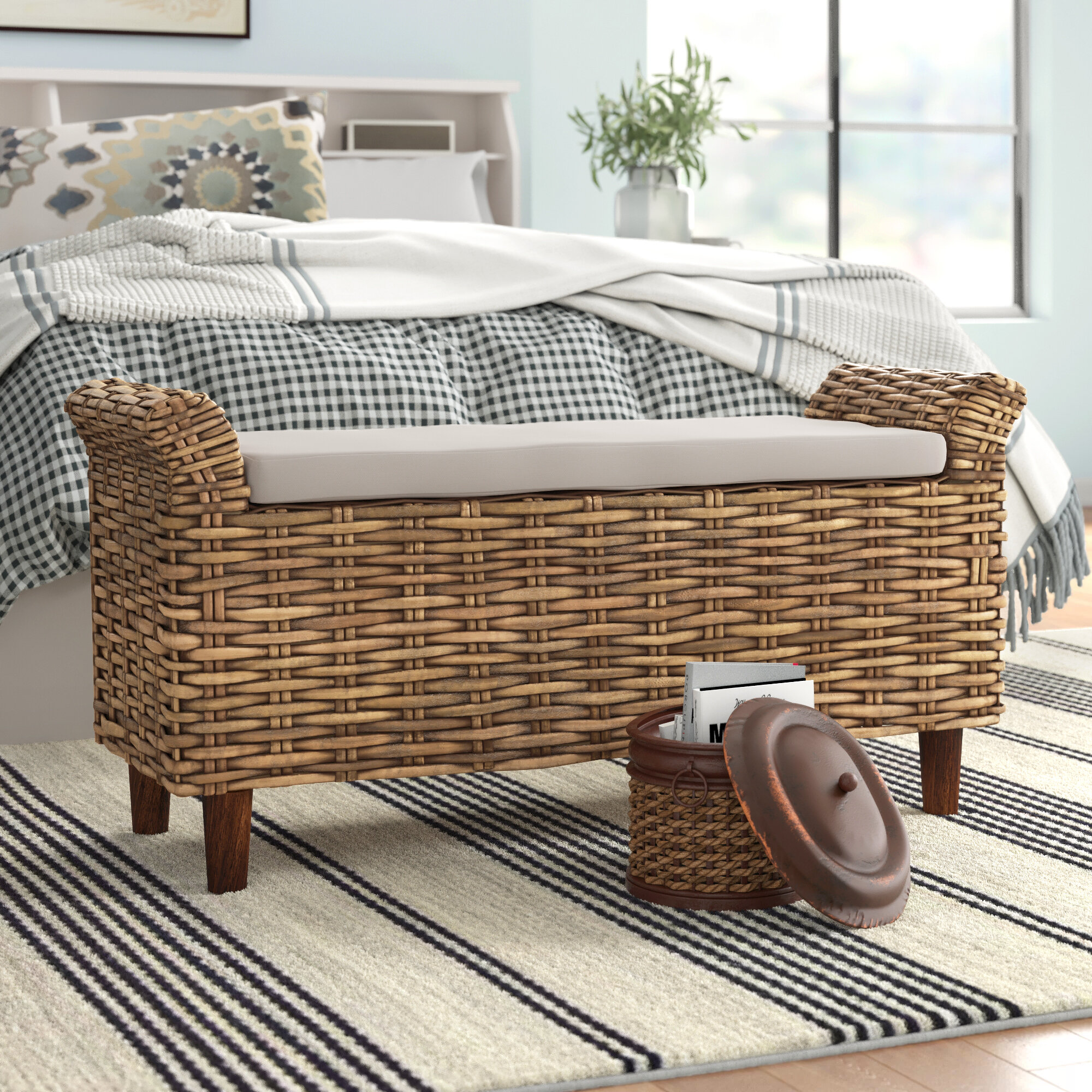 bedroom wicker bench